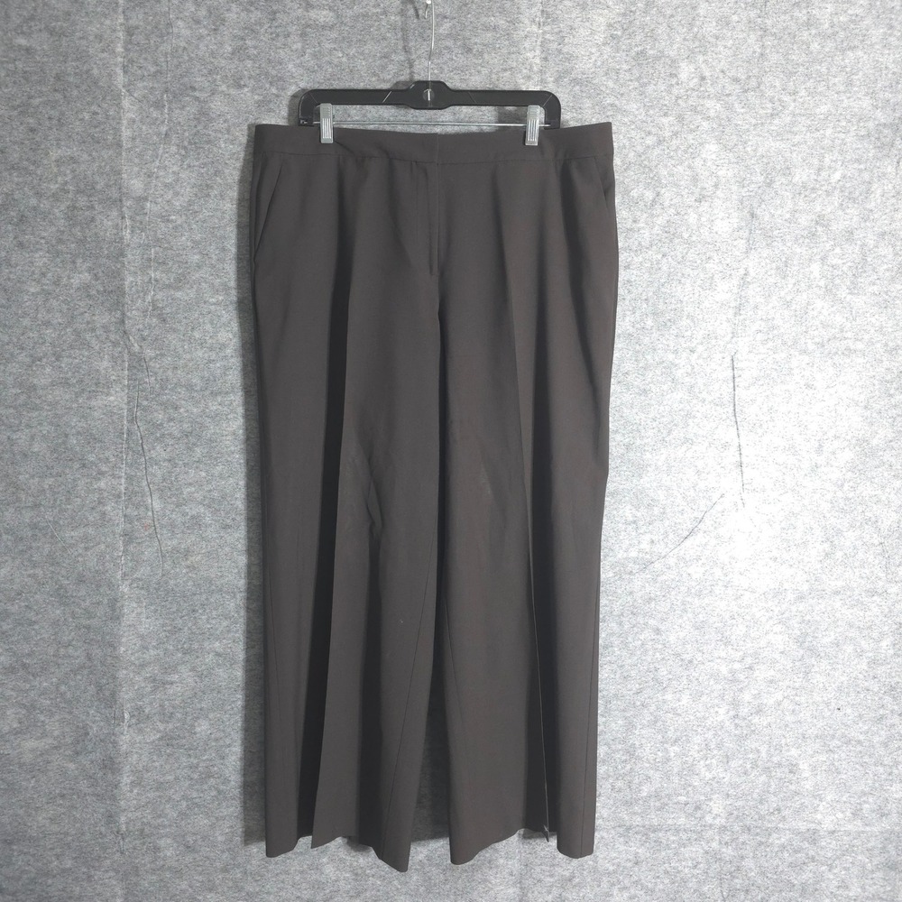 St John Womens Brown Wide Leg Dress Pants Size 16 Solid Work Wear Designer